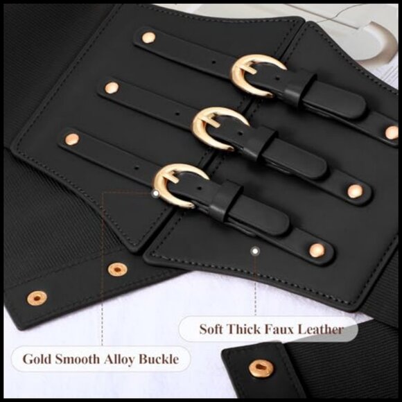 Gold Buckle Corset Belt Stretchy Elastic Waspie Waist Belt for Cosplay Halloween main image 7